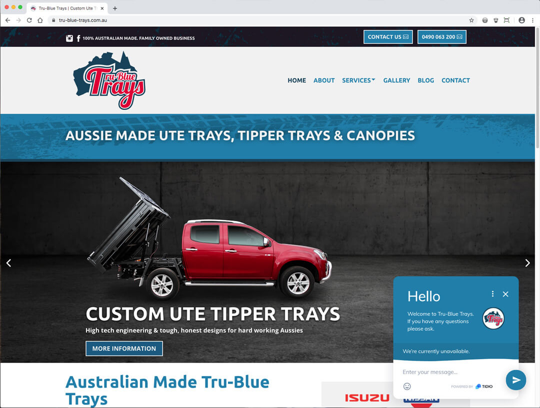 Tru-Blue Trays Website Design - Custom Ute Trays Victoria